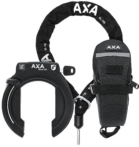 AXA Block XXL Rahmenschloss und ULC 100 Einsteckkette, Fahrradschloss mit Plug-in-Kette, Sicherheitslevel 12, Kettenschloss mit 8 mm gehärtete Stahlkettenglieder, mit Tasche