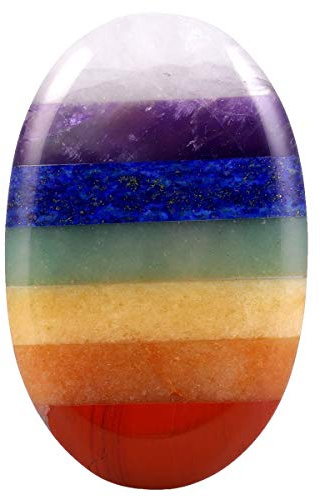 mookaitedecor Pierre d'inquiétude de pouce de 7 chakra, pierre de paume de poche polie de forme ovale pour l'équilibre anti-stress de Reiki
