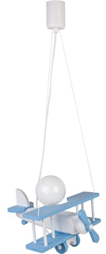HELLUX Kinderzimmer Lampe Decke aus Holz | Deckenleuchten für Kinder | Kinderlampe Decke 70x29x32cm für Babyzimmer | Flugzeug Lampe E27 ohne Leuchtmittel (Blau/Weiß)
