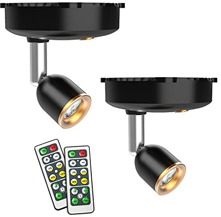 Shineled Wandstrahler, wandstrahler innen, led lampe batteriebetrieben, led leuchte mit batterie, 4 Dimmstufen Timer 4000K Warmweiß 2Pack (Black)