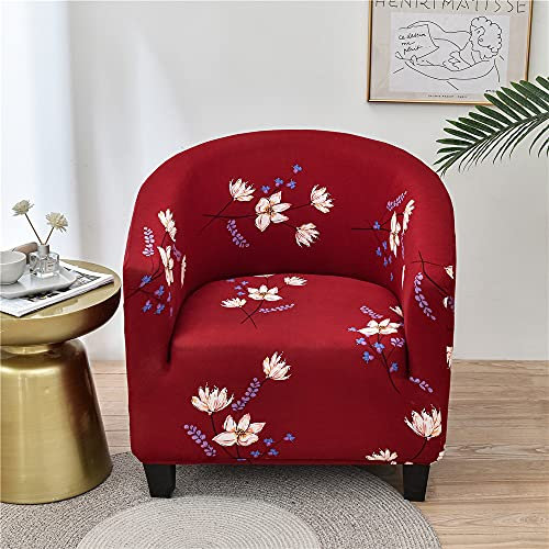 Highdi Sesselschoner Sesselüberwurf mit Elastisch Stretch Husse, Club Chair Einsitzer Schonbezug Sofabezug mit hoher Dehnung Sessel für Clubsessel Loungesessel Cocktailsessel (rote Blume)