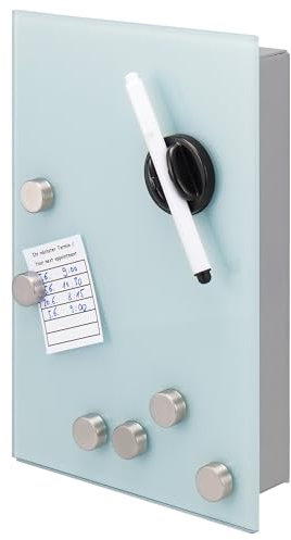 bremermann Cassetta portachiavi con frontale in vetro, scrivibile, 8 ganci, 6 magneti, 1 pennarello, 1 supporto per pennarello, corpo in metallo verniciato a polvere (bianco)