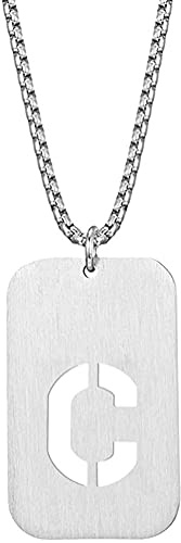 HIJONES Herren Edelstahl Dog Tag Anfangsbuchstabe Anhänger Halskette Quadrat Military Charm mit Kette C