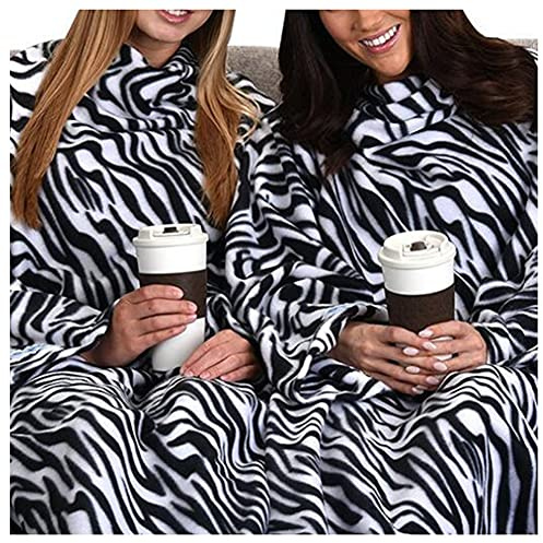 Winter sofabezug Kuscheldecke Tagesdecke Flauschige TV-Decke mit Ärmeln Kreative Geschenke Die Älteren Rollstuhl Warme Decke Fleece Tagesdecke Ärmeldecke weich Decke Schal Zebra 137X180CM