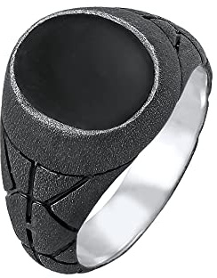 Kuzzoi Siegelring Herrenring oval Emaille schwarz massiv 13 mm 925 Silber | Silberring schwarz oxidiert Ring für Männer in der Ringgröße 60 - 66