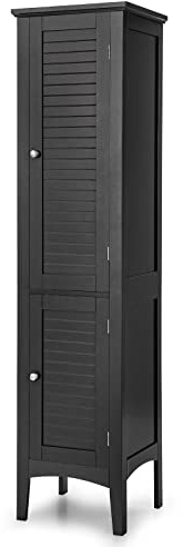 Giantex Storage Cabinet Bathroom High Cabinet with 5 Tier Shelves, Freestanding Slim Cabinet, Tall Organizer for Bathroom, Kitchen, Living Room, Linen Tower Narrow Floor Cabinet (Black)