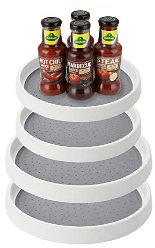 YAYODS 4 Pack Lazy Susan Turntable Cupboard Organiser, Non-Skid 360 Degree Rotating Spice Rack, Two Large and Two Small Round Pantry Organiser for Kitchen, Countertop, Table, Shelf and Fridge