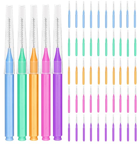 EasyHonor Braces Brush for Cleaner Interdental Brush Toothpick Dental Tooth Flossing Head Oral Dental Hygiene Flosser Toothpick Cleaners Tooth Cleaning Tool (5Colors,50pcs)