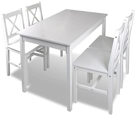 KOIECETA Essgruppe Weiß Holztisch Sitzgruppe Esstischset Esstisch mit 4 Stühle, Vid-241, 108 x 65 x 73 cm