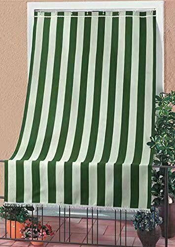 Corredocasa Tenda da Sole per Balcone e Finestre per Esterno a Righe Larghe con Anelli e Frangie in Tessuto Resistente che Protegge dai Raggi Solari, Oscurante per Veranda Casa (Verde, 140x300 CM)