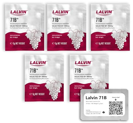 Lalvin Weinhefe 71B (5 PK) - Verkauft von CAPYBARA Distributors Inc. | Für Wein, Cider, Met und Kombucha zu Hause, 5-g-Beutel, Saccharomyces cerevisiae