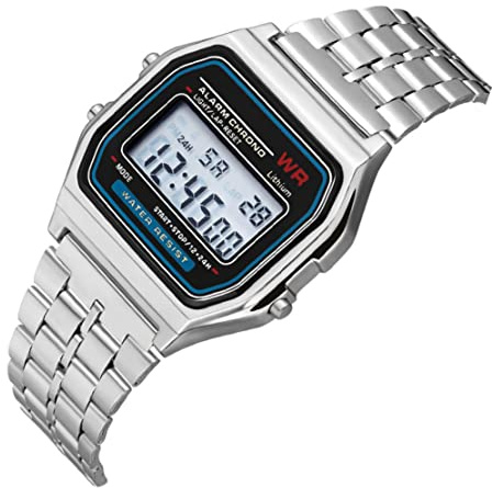 Rachlicy Reloj Digital De Pulsera F91w Reloj Electrónico De Negocios Ajustable con Correa De Acero Plateada, Reloj Digital, Reloj De Muñeca De Metal, Reloj LCD Dial Watch