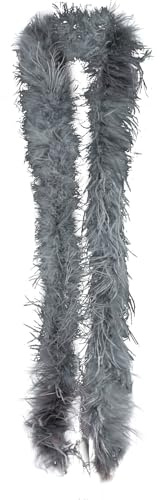 Federboa Weihnachtsboa, 200CM Federboa Flauschige Straußenfeder Verkleidungszubehör Halloween Handwerk Hochzeitsdekoration Girlande Federschal Damen Mädchen Karnevals Kostüm Accessoire,Grau