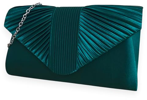 UShopUK Pochette in raso plissettato stile da sposa, ballo di fine anno, matrimonio, sera, festa, borsa a mano, Colore: verde abete., medium