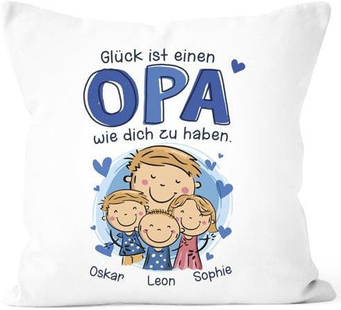 SpecialMe® Kissen-Bezug Glück ist einen Papa Opa wie Dich zu haben mit Namen und Figuren personalisiert Geschenk von Kindern Weiss Standard