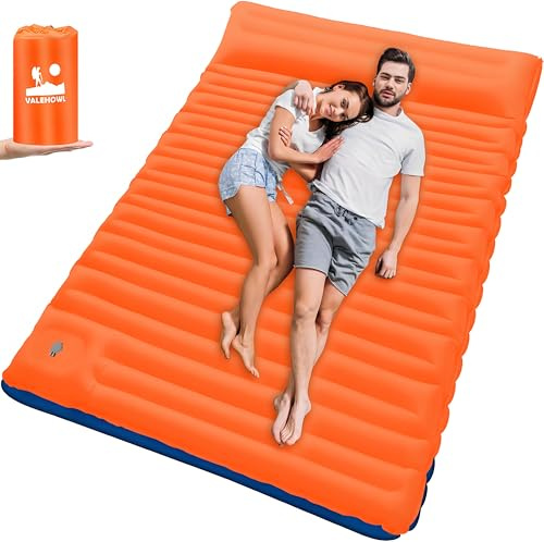 VALEHOWL 10CM Tjock Uppblåsbart Liggunderlag Dubbel för Camping, med Fotpump och Kudde, Lätt Luftmadrass 2 Personer För Utomhus, Backpacking, Vandring