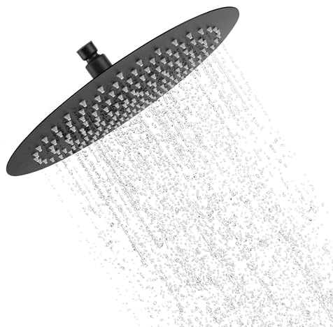YKUKIZEE 12 inch Black Rain Shower Head Round, 30 cm Fixed Rainfall Shower Head 304 Stainless Steel, High Pressure Large Shower Head Overhead Waterfall for Bathroom
