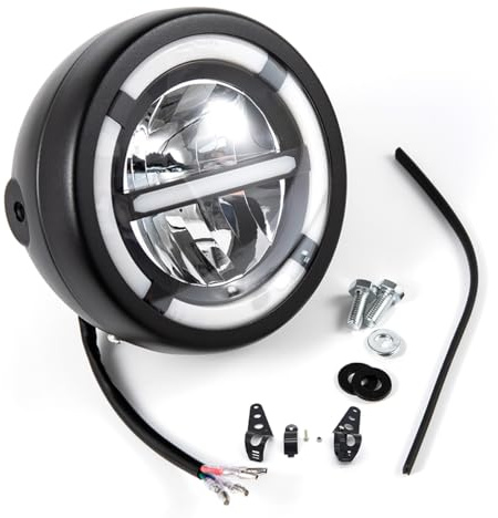 APEBAZY Faro universal para motocicleta Luces LED de circulación diurna Faro delantero redondo para motocicleta Faro para motocicleta Cafe Racer Bobber Chopper
