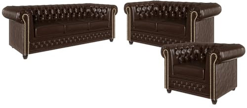 S-Style Möbel George Sofagarnitur 3 2 1 Polstergarnitur Chesterfield-Couchgarnitur Couch-Set für Wohnzimmer 3-Sitzer Sofa 203x86x72cm 2-Sitzer Sofa Mit Schlaffunktion 148x86x72cm Sessel 94x86x72cm