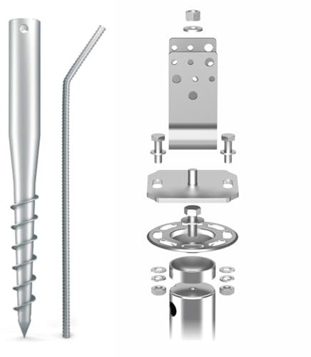 Maxerio Lot de 2 fondations à vis TILT 80 cm avec support de poteau de 8 cm (angle en U - galvanisé à chaud) - Ø 60 x 2 - M12