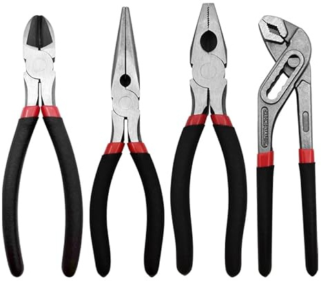 MFBJXC Paquete de 4 alicates multiherramienta de 8 pulgadas, juego de alicates combinados Cr-V, incluyendo alicates de junta de ranura, alicates de corte diagonal, alicates de punta de aguja, alicates