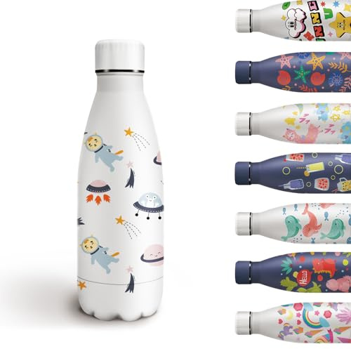 Grsta Botella Agua Niños, Botella Agua Acero Inoxidable sin BPA, Termica 350 ml a Prueba de Fugas, Agua Personalizada para Niños de 1/2/3 años, Mantiene 24H Frio/12H Calor