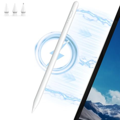 MEKO Stylus Pen for iPad with Magnetic Wireless Charging, 15 Mins Fast Charging iPad Pen, Palm Rejection, Tilt Sensitivity Pencil Compatible with i-Pad Pro 11/12.9, Air 4/5, Mini 6 (White)