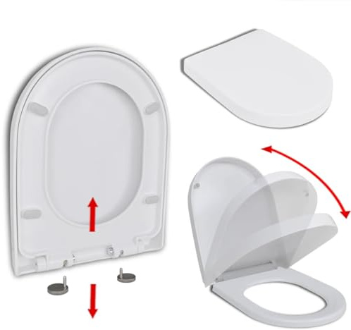 Homgoday Casa Mobilia Copriwater Ammortizzato e Sgancio Rapido Bianco Quadrato, Coprivaso Tavoletta Sedile WC, Coperchio Toilet Seat