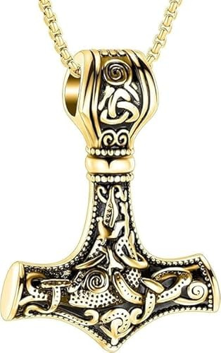Mjolnir - Collar con colgante de martillo de Thor con forma de urna de martillo de Thor, con urna de cenizas conmemorativas, para hombres y mujeres