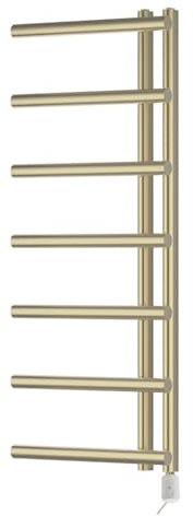 Mira Brushed Brass Designer Electric Towel Rail Reversible Bathroom Radiator - 500mm (w) x 1200mm (h) - Thermostatic 600w Element