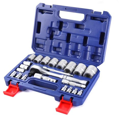WORKPRO Set di Chiavi a Bussola da 22 Pezzi, con Chiave a Cricchetto 3 in 1, Chiavi a Bussola da 1/4, 3/8, 1/2, Barra di Prolunga, 72 Denti, con Custodia