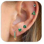 JeweBella Set 5 Paia Orecchini Argento Anallergici Cerchio 925 Ago Rosa/Fucsia/Blu/Verdi Zircone Cuore per Donna Bambina