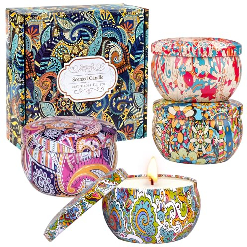 Coffret Cadeau de Bougies Parfumées pour Femmes, Lot de 4 Bougies d'aromathérapie au Soja Longue Durée, Bougie Parfumée de Noël, Cadeaux d'anniversaire et de Noël pour Femmes, Bain, Spa et de yoga