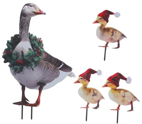 TINEASUR 4 Stück Weihnachtsdekoration Plugin Garten Ente Schild Ente Ente Gartendekorationen Ente Gartenstatue Ente Rasenstatue Weihnachtsdekorationen Gartenskulptur Metall Hof Kunst