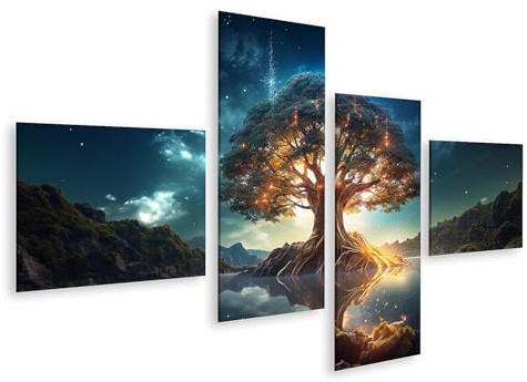 islandburner Yggdrasil - Quadro su tela con albero della vita luminoso, colorato, sacro, mitologia nordica