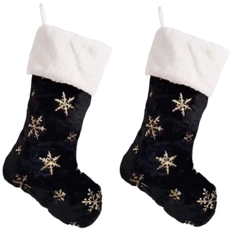 GISELA D Schwarze Weihnachtsstrümpfe mit Schneeflocken,Weihnachtsstrümpfe zum Befüllen, Nikolausstrumpf für Kinder und Erwachsene,55 cm lang, 2 Stück