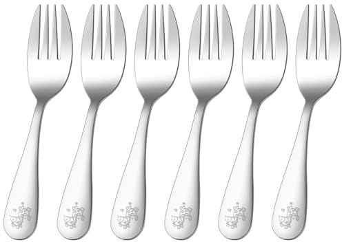 Onader Toddler Fork Set, 6Pcs Stainless Steel Childrens Kids Forks Set, Small Metal Child Cutlery Utensils, Sturdy & Round Tines, Mirror Polished & Dishwasher Safe