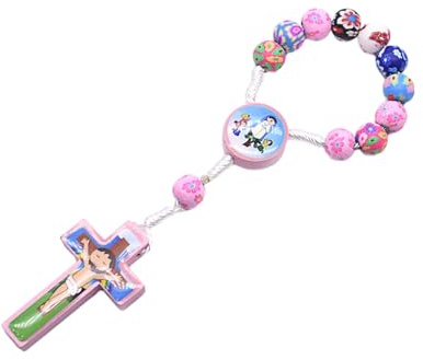 QUEENYARD Rosario colorato in argilla morbida per bambini, realizzato a mano, unisex, con ciondolo a forma di crocifisso
