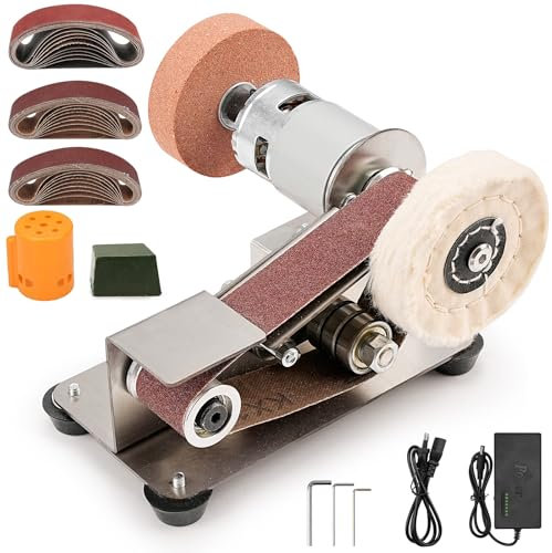 SI FANG Kit mini levigatrice a nastro, affilatrici elettriche a 15°, piccola smerigliatrice da banco a 7 velocità, per la fabbricazione di coltelli, l'affilatura dei bordi degli utensili, la