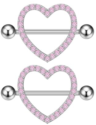 IMINI 14G Kristall Herz Nipplerings Barbells - Hypoallergen Zirkonia Körperschmuck für Frauen Nipple Shield Ringe Piercing Geschenk