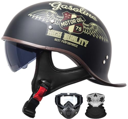 Casco Moto Abierto Retro – Casco Jet Clásico con Gafas Vintage, Homologado ECE 22.06, Ligero para Scooter, Motos Custom y Cafe Racer
