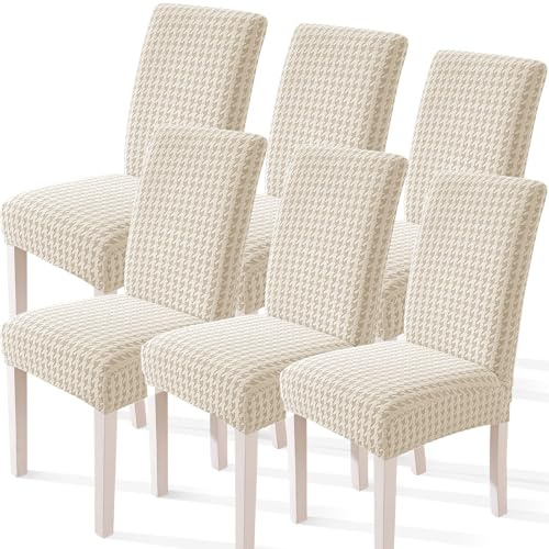 YSTELLAA Stretch Stuhlhussen 6er Set, Stuhlbezug Elastisch Abnehmbarer Waschbarer, Universal Hussen Für Stühle, Stuhlbezüge Chair Cover Für Hotel Bankett Küche Restaurant Party, Beige