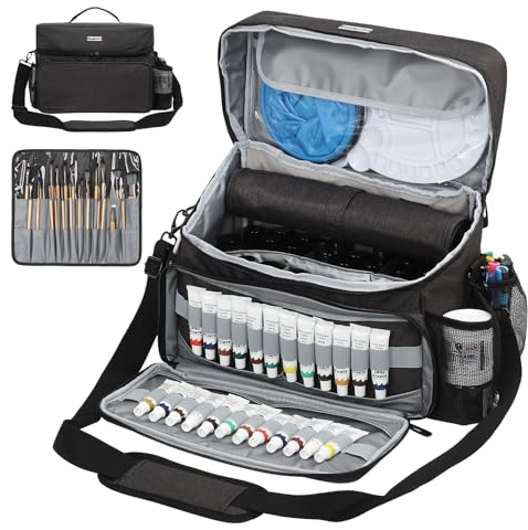 Bolsa organizadora de pintura acrílica y pinceles, funda de transporte compatible con Apple Barrel, Shuttle Art, suministros de arte Caliart, incluye soporte desmontable para pinceles de pintura, para