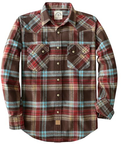 Dubinik® 181 g/m² flanellskjorta för män långärmad casual mysig knäppningsbar västerländsk rutig skjorta mjuk ren bomull, XL