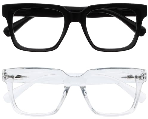 OPULIZE ERA Lunette anti lumiere bleue femme & homme - Lunettes Loupe Ecran/Gaming - Lot de 2 - Cadre Surdimensionné - Anti-éblouissement Anti-Reflet Protection UV - Noir Transparent - +1,00