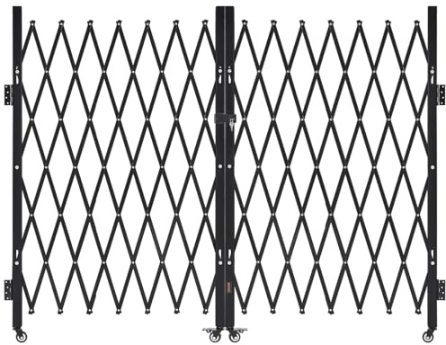 VEVOR Sicherheitstor abschließbar, doppelt klappbares Scherentor mit 360°-Lenkrollen, einziehbare Stahltore Outdoor, für Eingangssicherheit Garage Lager, Falttor 3300 x 1605 mm (B x H) Schwarz