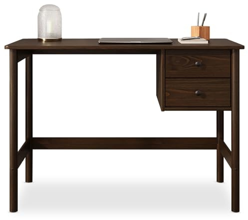 IDIMEX Schreibtisch Marlo mit 2 Schubladen aus Massivholz, Nussbaum Farben – Holz Schreibtisch mit Stauraum, minimalistisches Design, Tischplatte mit gesofteten Kanten, Kiefernholz massiv