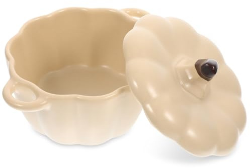 TOYZFRIENDY Bol Céramique pour Soupe et Dessert Forme de Citrouille avec Couvercle Cocotte Vapeur Double Usage pour Œufs Ragoûts et Nid Doiseau Cuisine et Restaurant