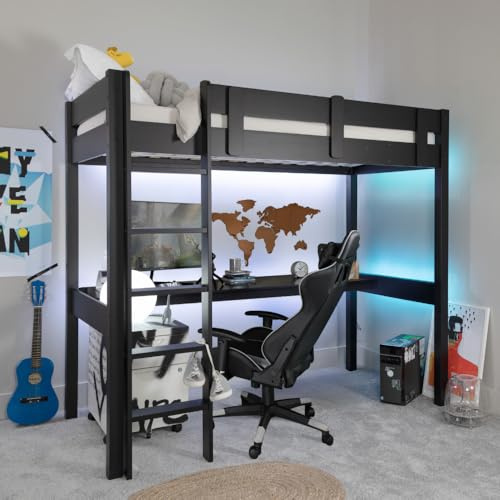 Noa and Nani Typhoon Gaming Station High Sleeper Kids Cabin Bed with Desk in Black