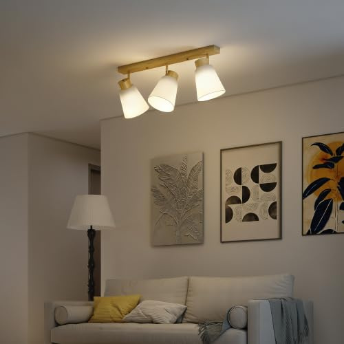 HOMCOM Lampadario Camera da Letto 3 Punti Luce Regolabili 90° Colore Legno | Plafoniere Soffitto, Lampada Sospesa da Soggiorno e Salotto, Attacchi E27 per Lampadine LED